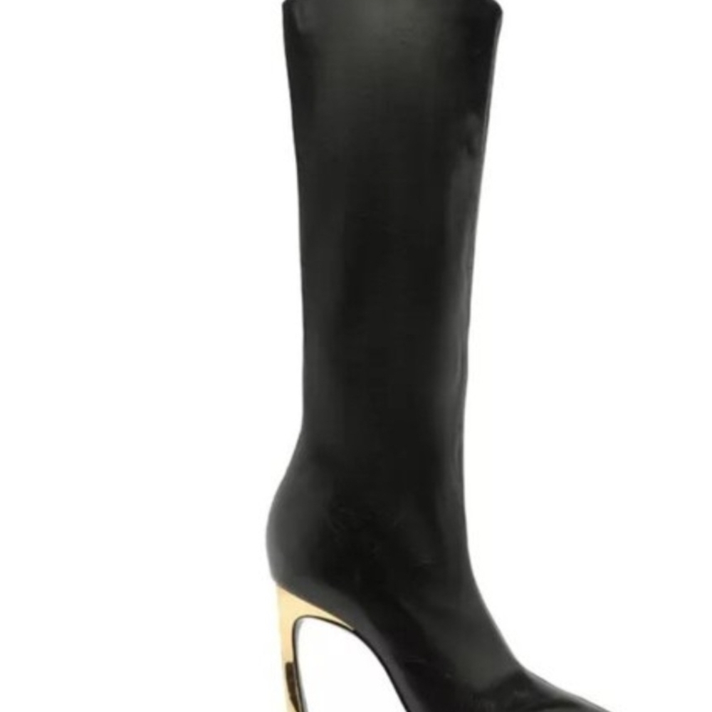 SCHUTZ Black Boots with Metallic Gold Heel